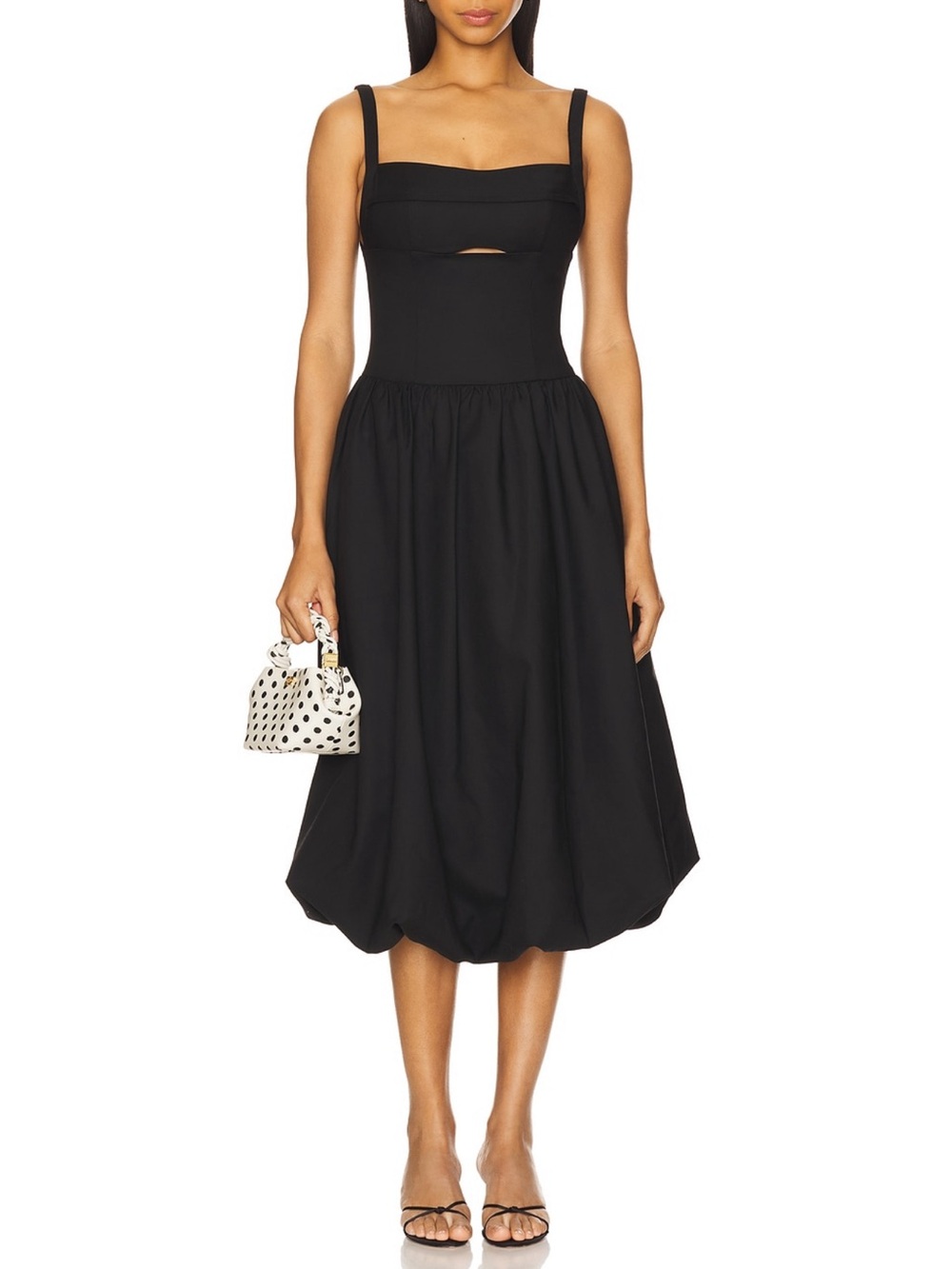Astr Black Midi Dress with Cutout and Spaghetti Straps